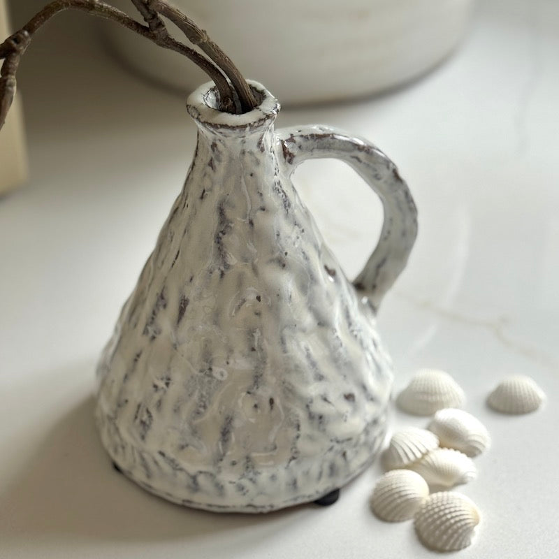 Small Distressed White Glazed Pot And Vase