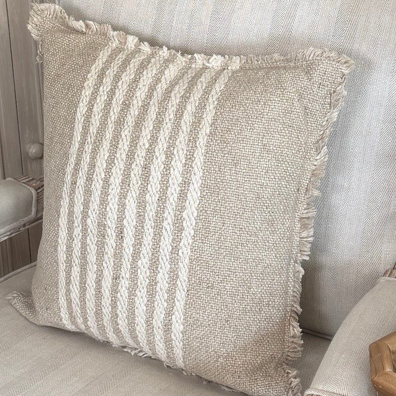 Compton Natural Stripe Fringe Cushion