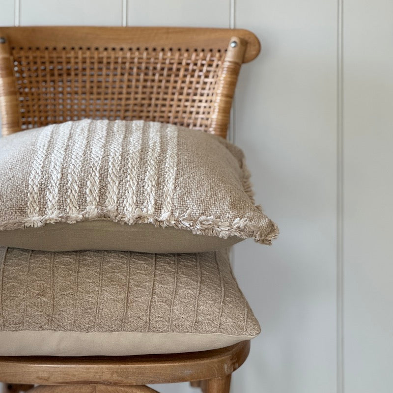 Compton Natural Stripe Fringe Cushion