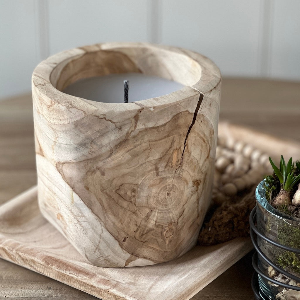Large Outdoor Teak Wooden Candle