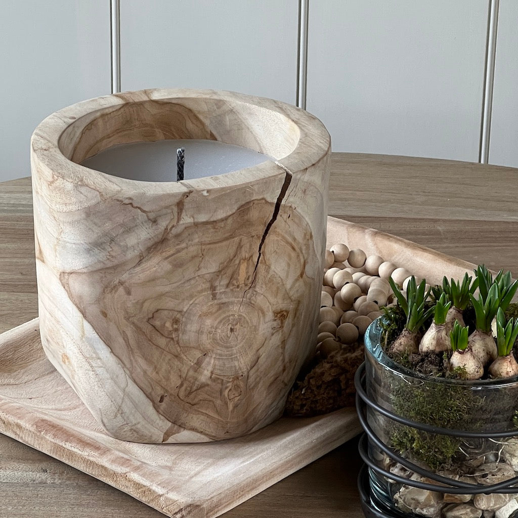 Large Outdoor Teak Wooden Candle