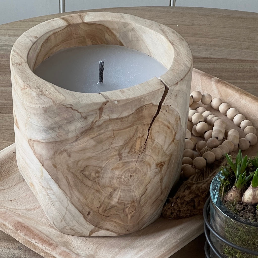 Large Outdoor Teak Wooden Candle