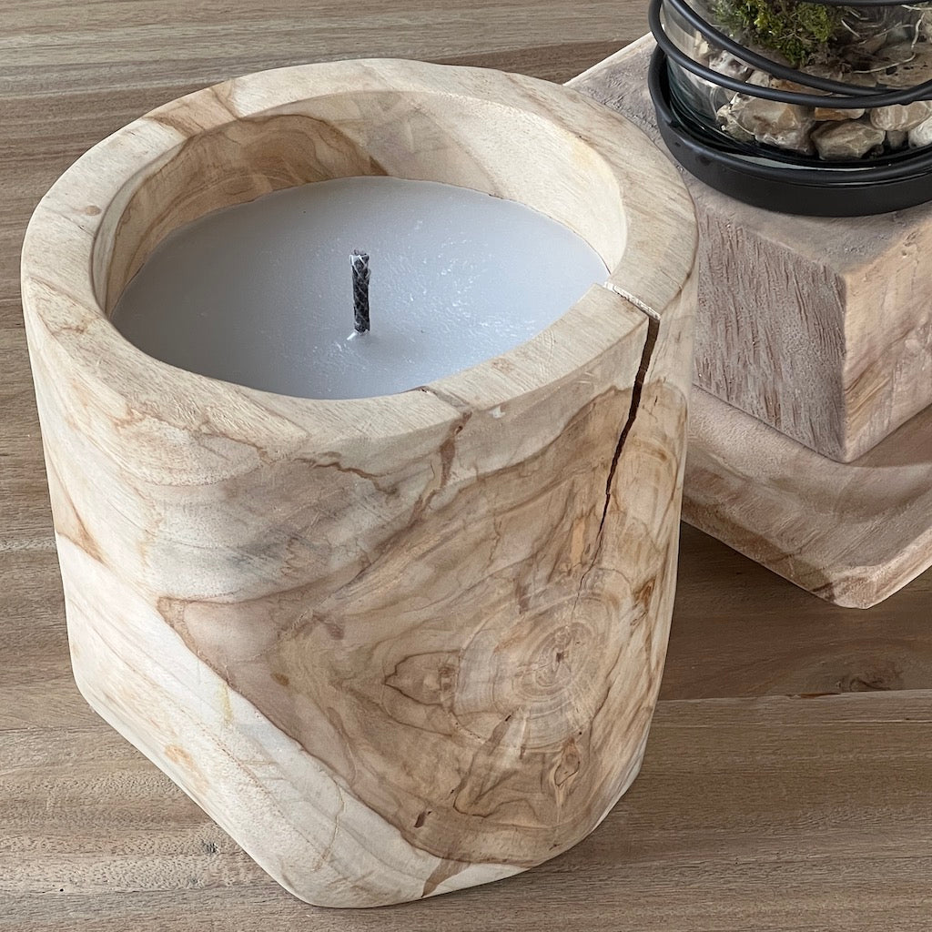 Large Outdoor Teak Wooden Candle