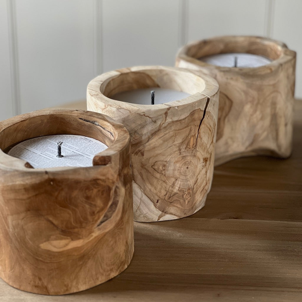 Large Outdoor Teak Wooden Candle