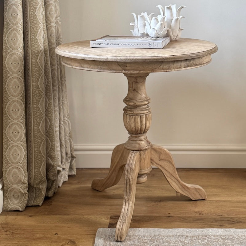 Turned Side Table Natural Wood Round