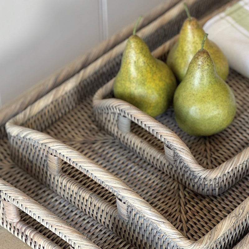 Grey Wash Rattan Oblong Morning Tray