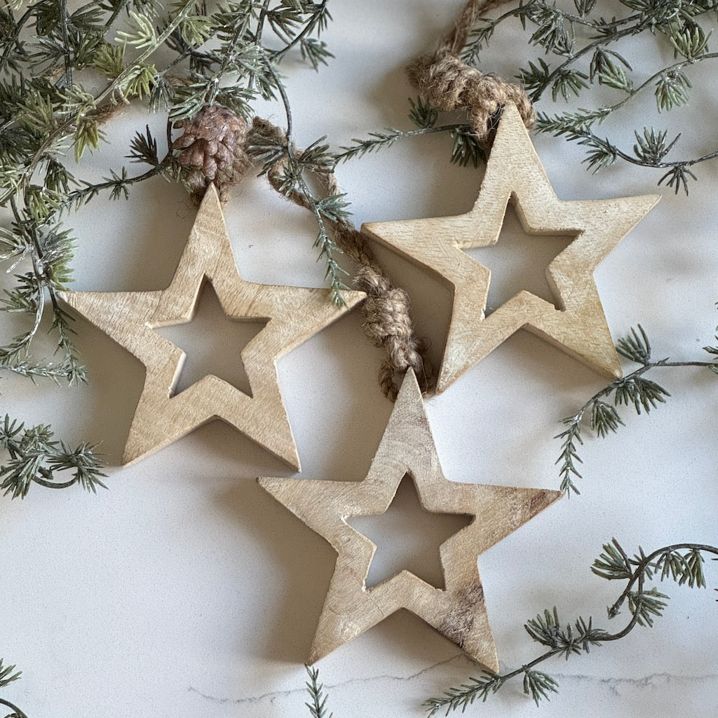 White Wash Wooden Hanging Star Decoration