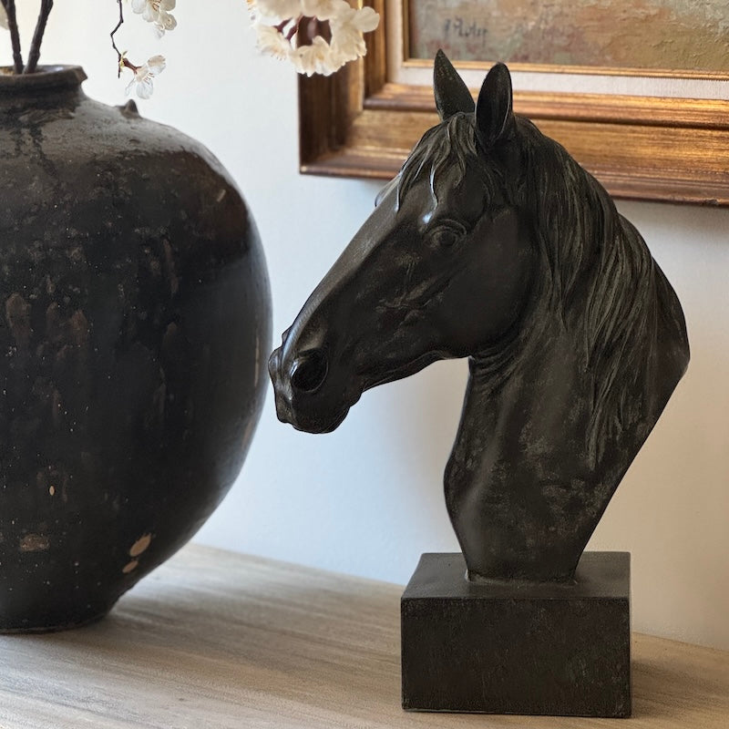 Striking Sculptured Black Horses Head