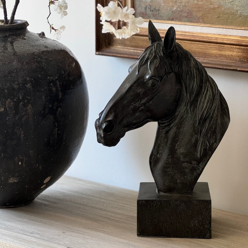 Striking Sculptured Black Horses Head