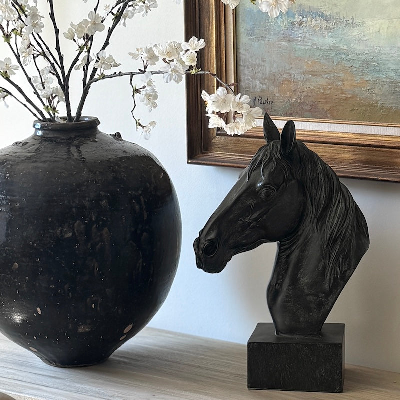 Striking Sculptured Black Horses Head