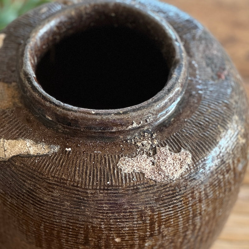 Vintage Aged Rustic Brown Ceramic Vase