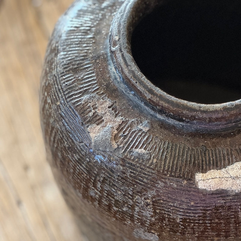 Vintage Aged Rustic Brown Ceramic Vase
