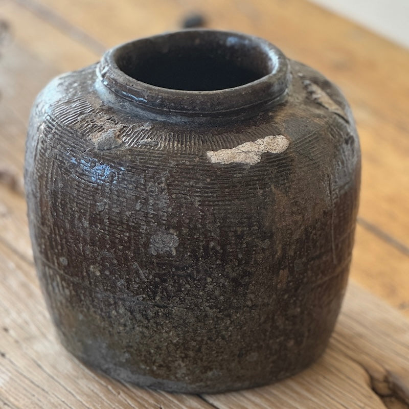 Vintage Aged Rustic Brown Ceramic Vase