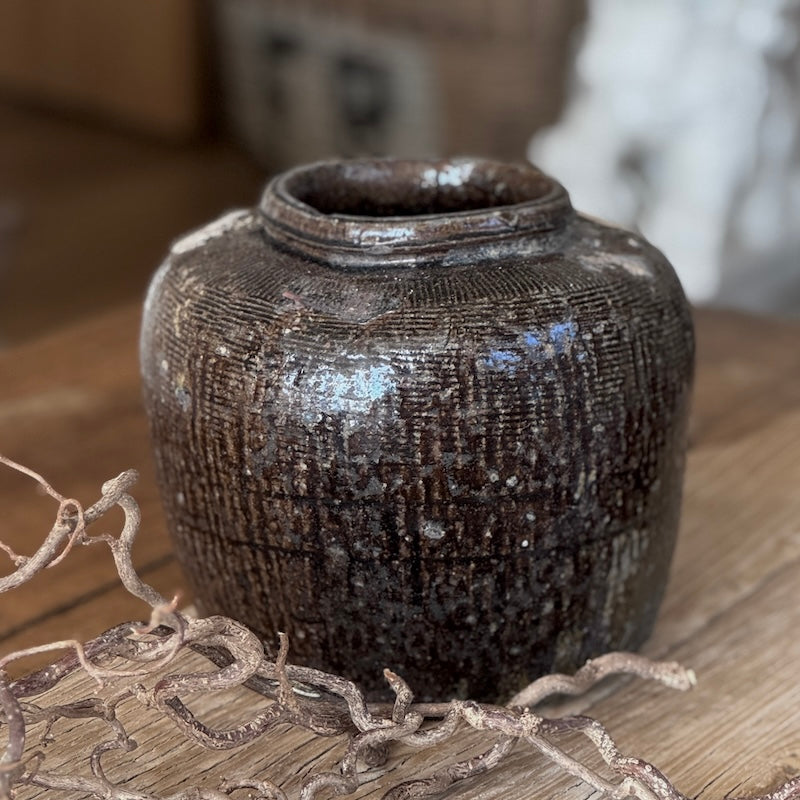 Vintage Aged Rustic Brown Ceramic Vase
