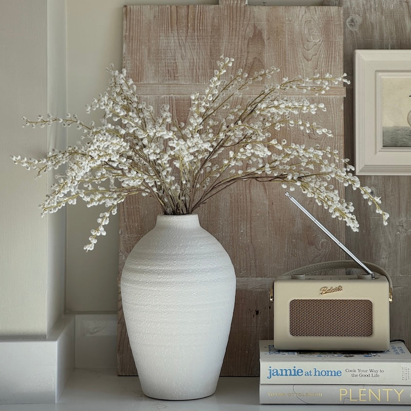 Lightly Textured Slim White Terracotta Vase