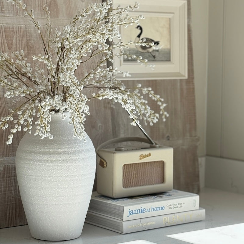 Lightly Textured Slim White Terracotta Vase