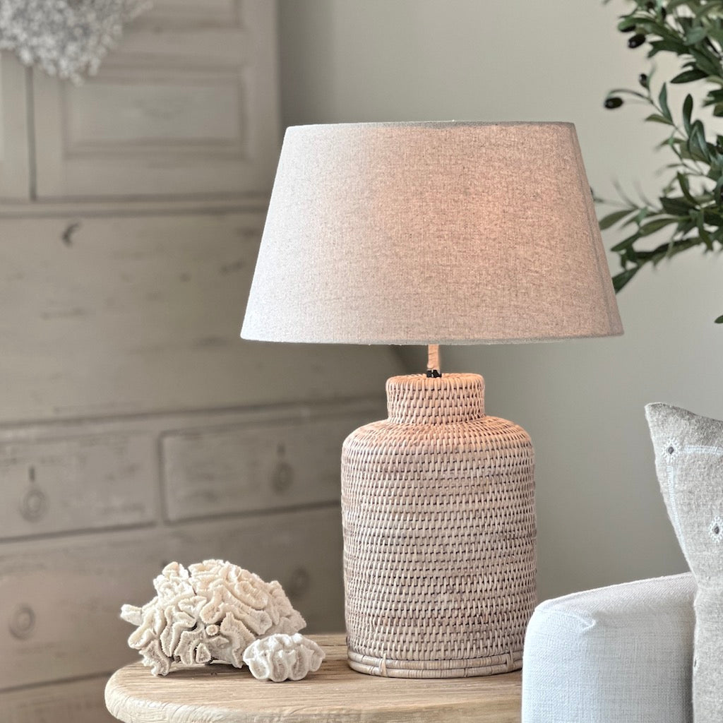 Slim Tea Caddy Whitewashed Rattan Table Lamp