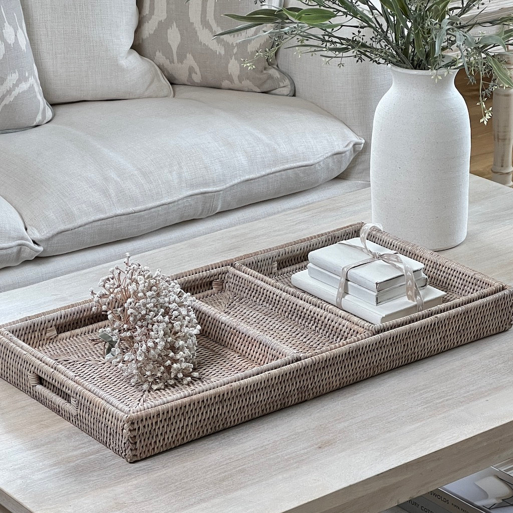 Whitewashed Low Profile Rattan Trays Four Sizes Available – Cowshed ...