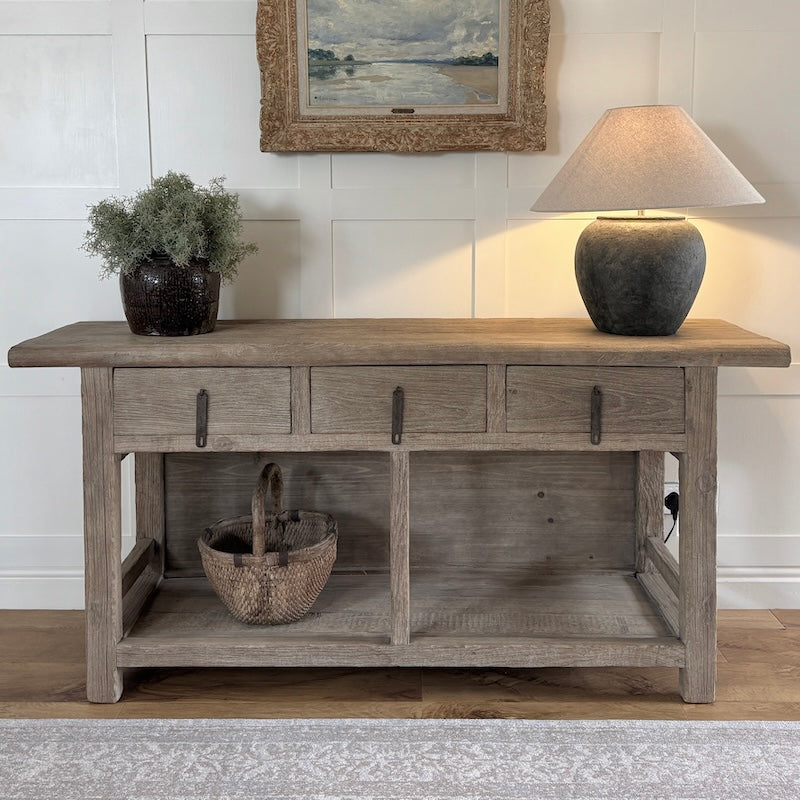 Vintage Elm Farmhouse Country Console Table