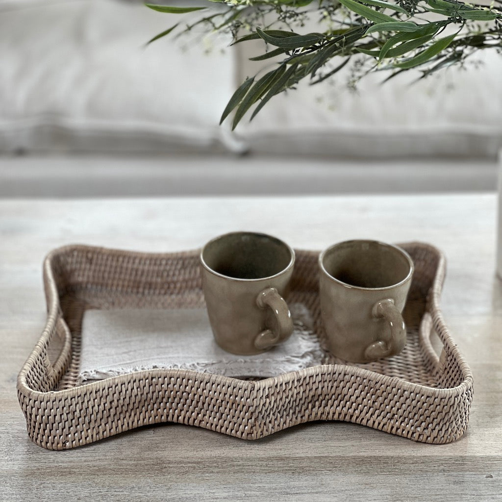 Whitewashed Rattan Scallop Rectangular Trays small