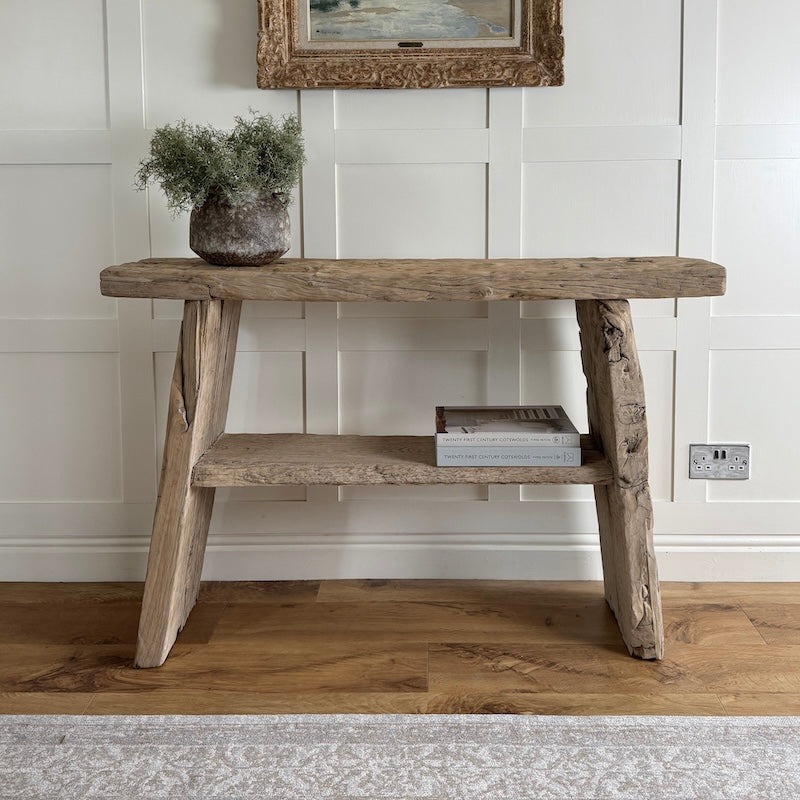 Vintage Reclaimed Elm Two Shelf Console Table 127cm