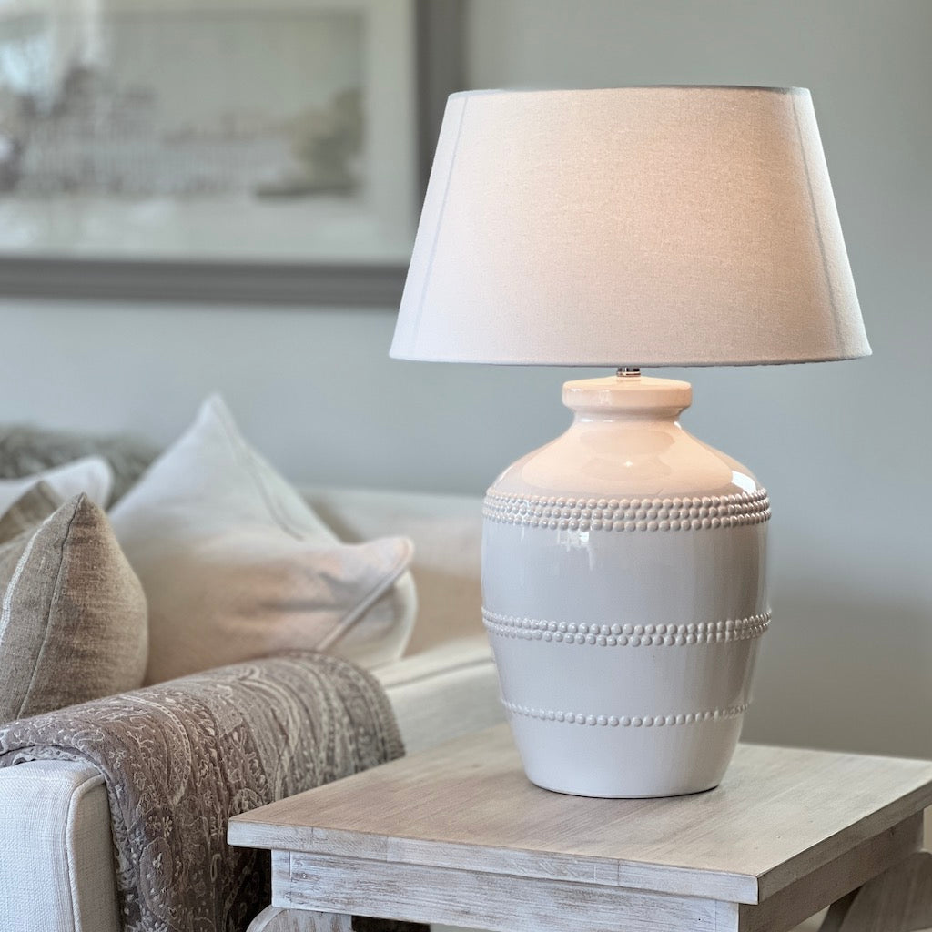 Beaded Off White Table Lamp With Shade Choice