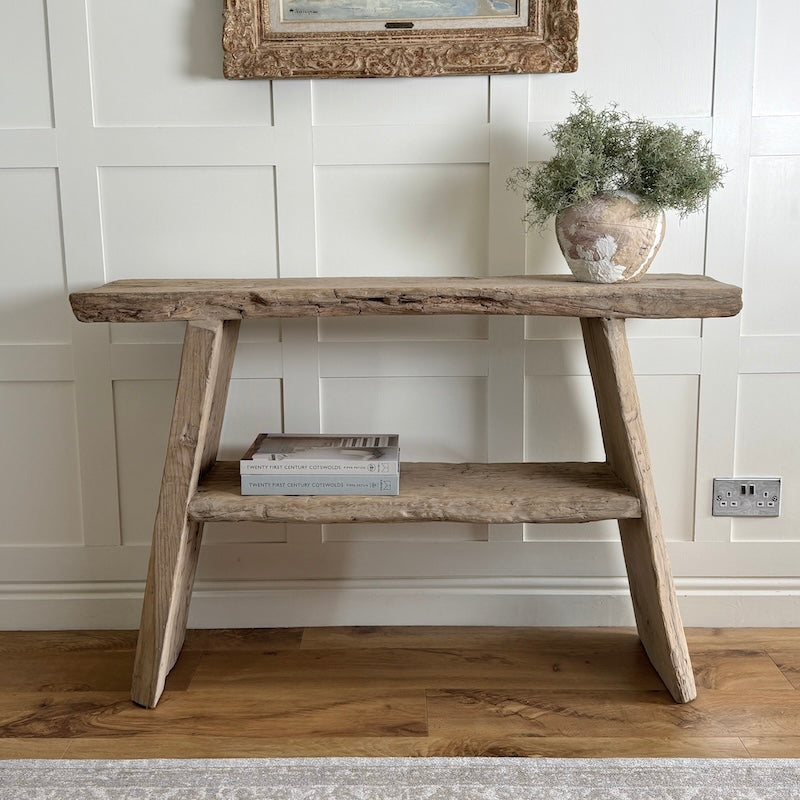 Vintage Reclaimed Elm Two Shelf Console Table 123cm