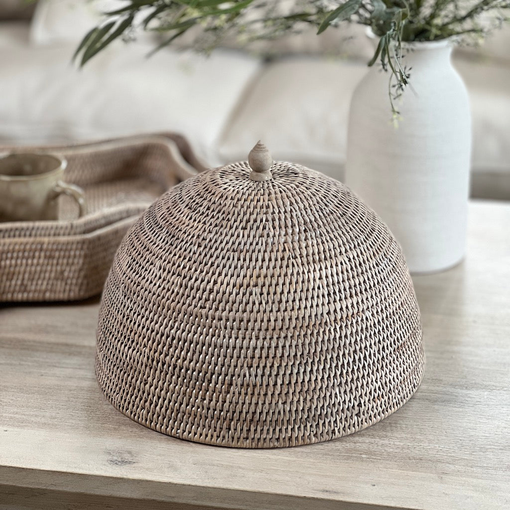Whitewashed Rattan Food Dome
