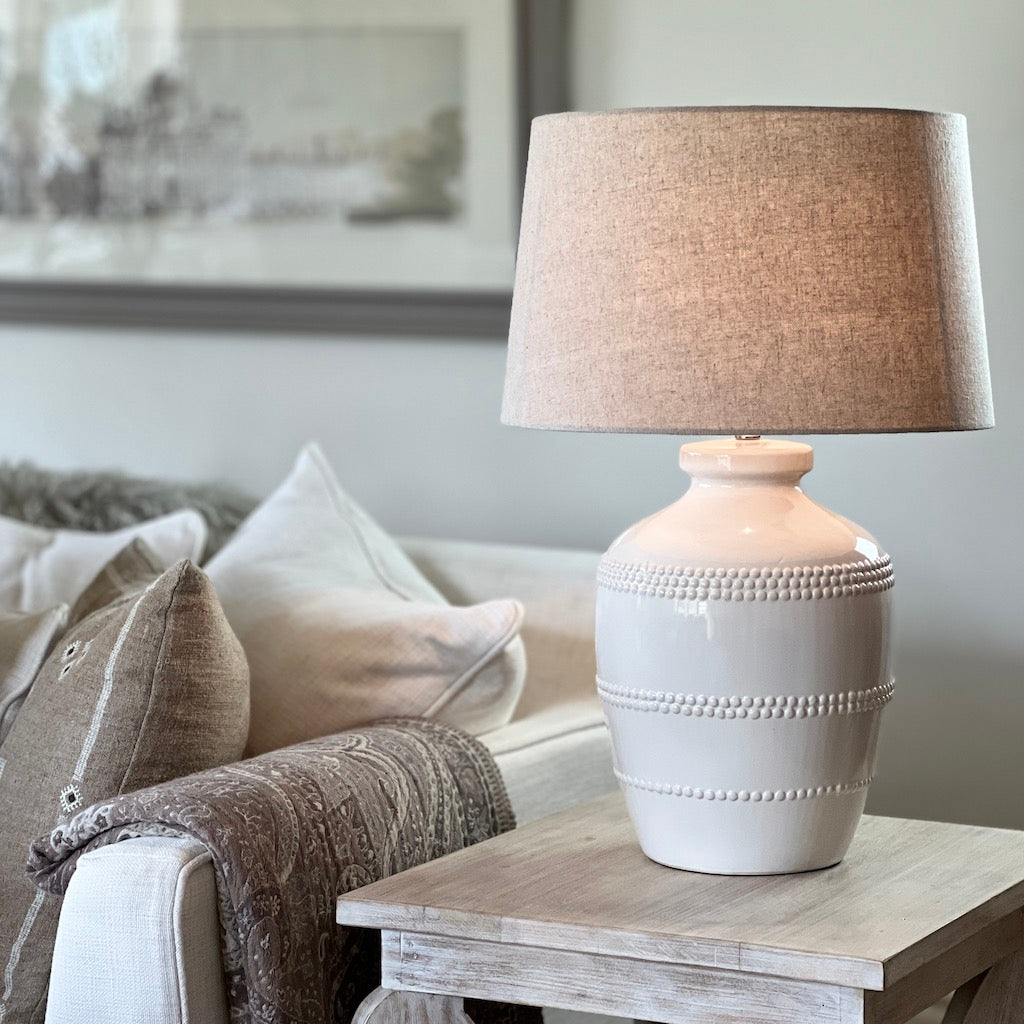 Beaded Off White Table Lamp With Shade Choice