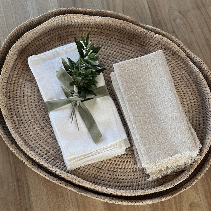 Rattan Scallop Oval Tray Whitewash