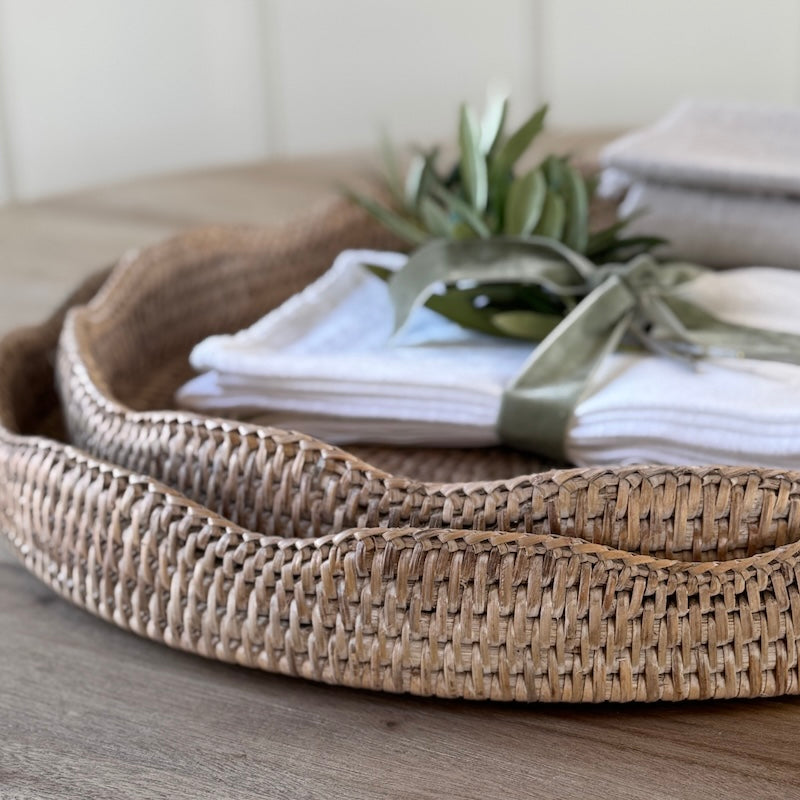 Rattan Scallop Oval Tray Whitewash