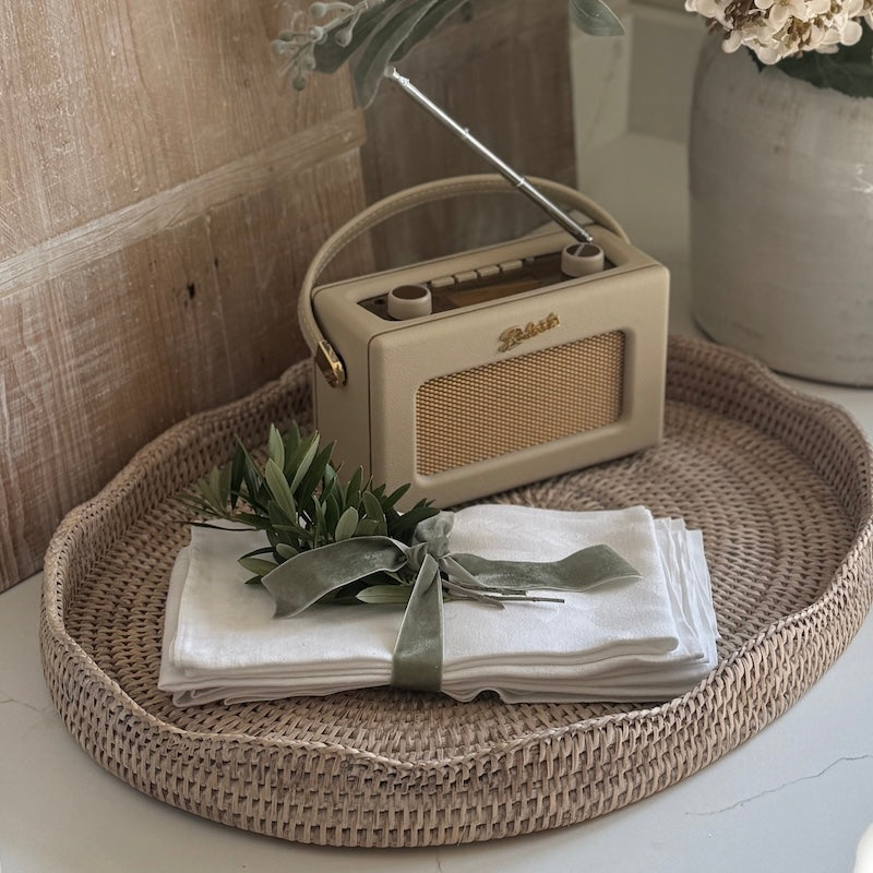 Rattan Scallop Oval Tray Whitewash