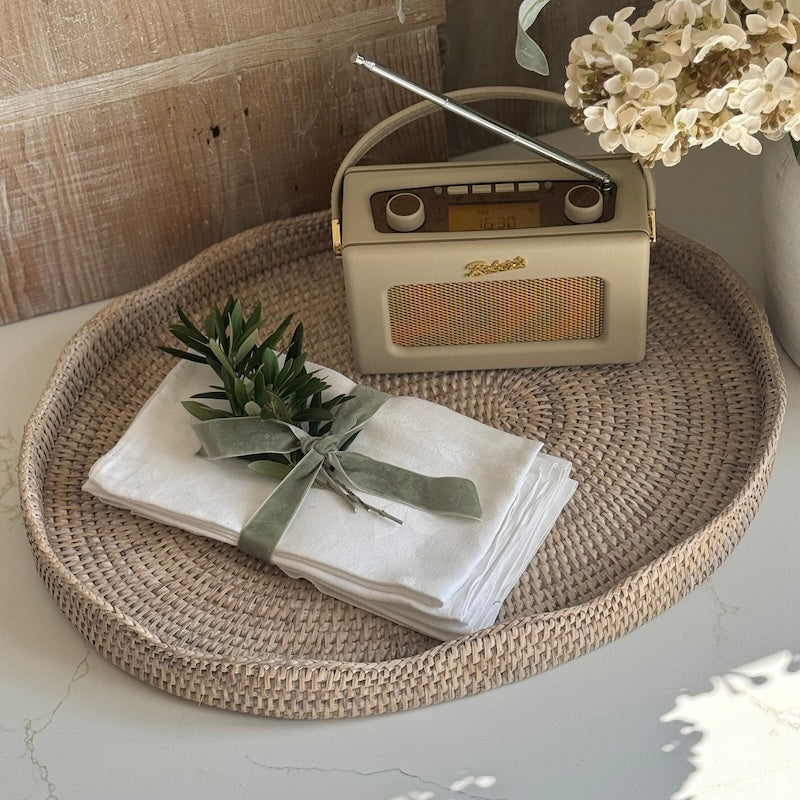 Rattan Scallop Oval Tray Whitewash