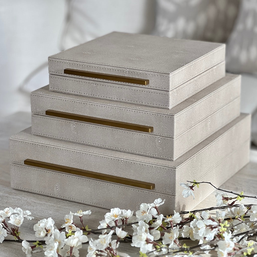 Ivory Faux Shagreen Boxes