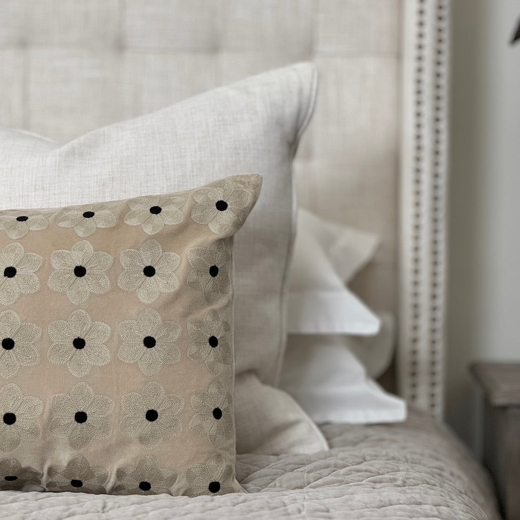 Embroidered Daisy Velvet Cushion Cover