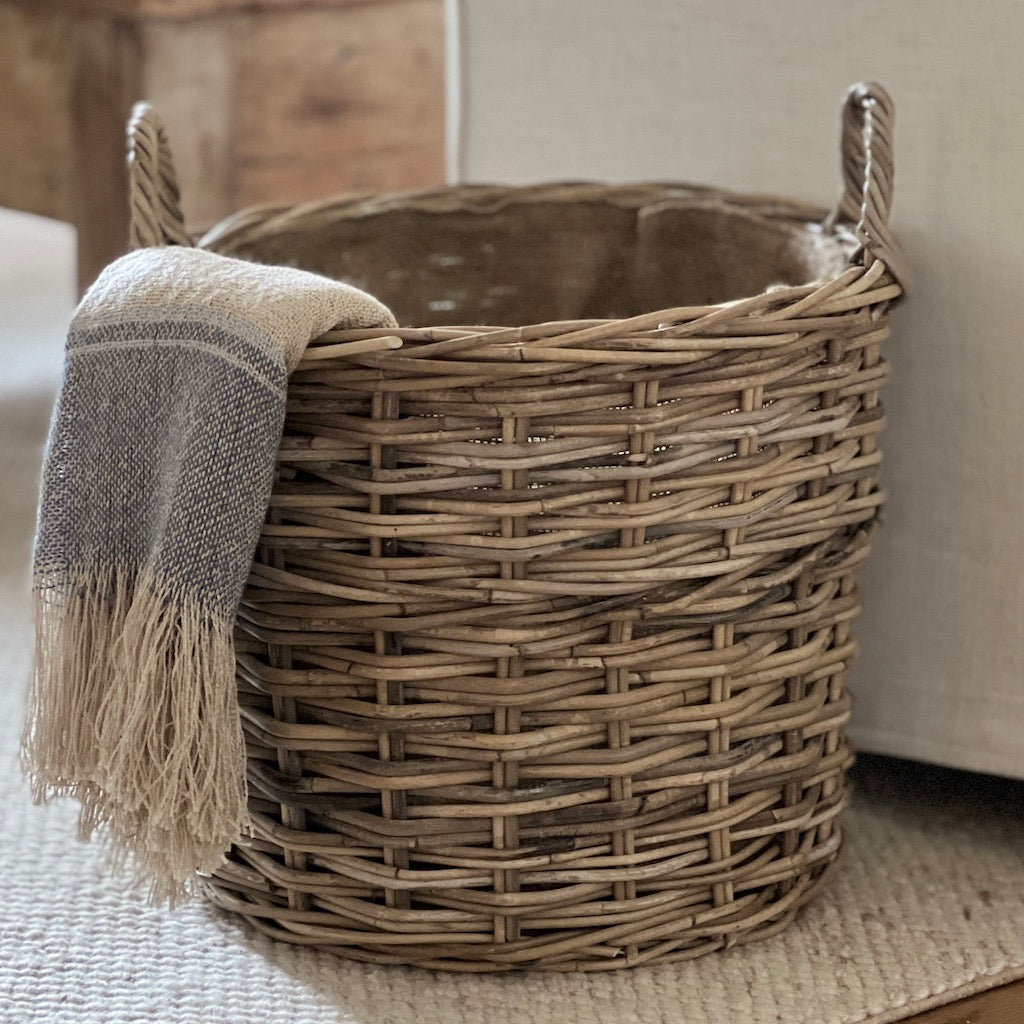 Round Basket With Ear Handles & Jute Liner