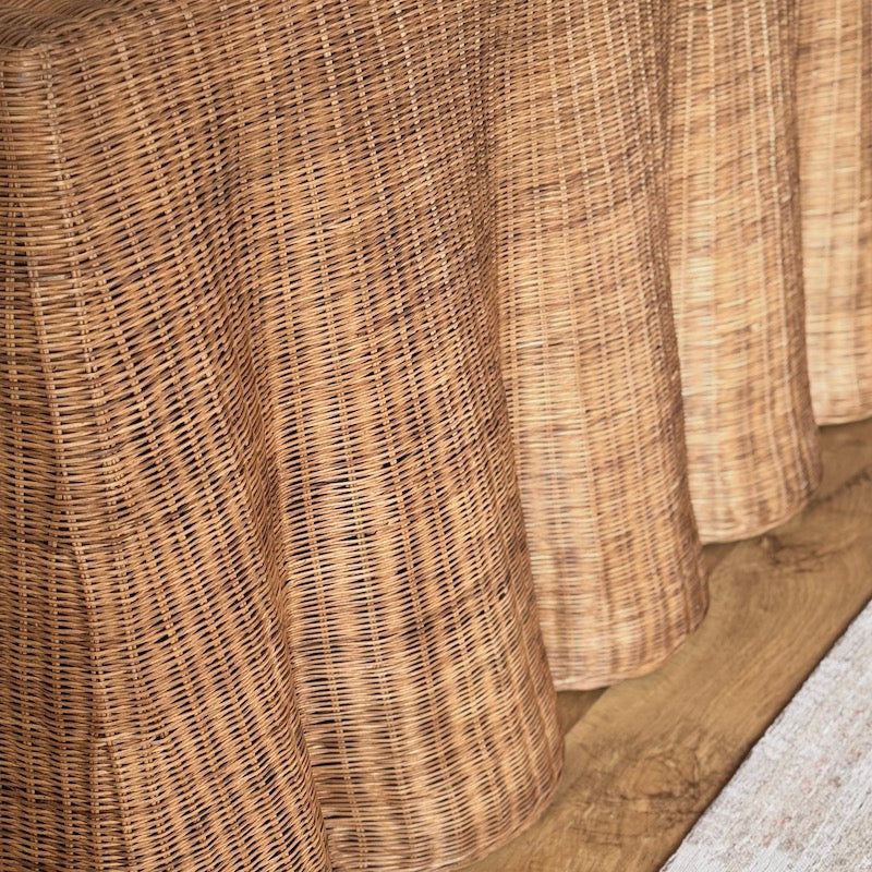 Large Rattan Scalloped Console Table Natural Matt