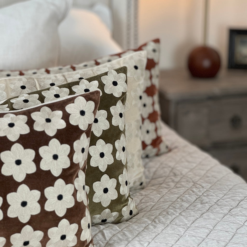 Embroidered Daisy Velvet Cushion Cover