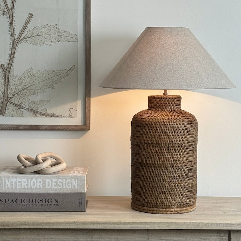 Tall Tea Caddy Rattan Table Lamp