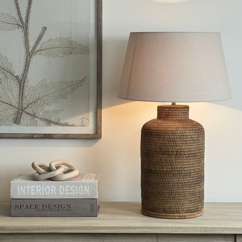 Tall Tea Caddy Rattan Table Lamp