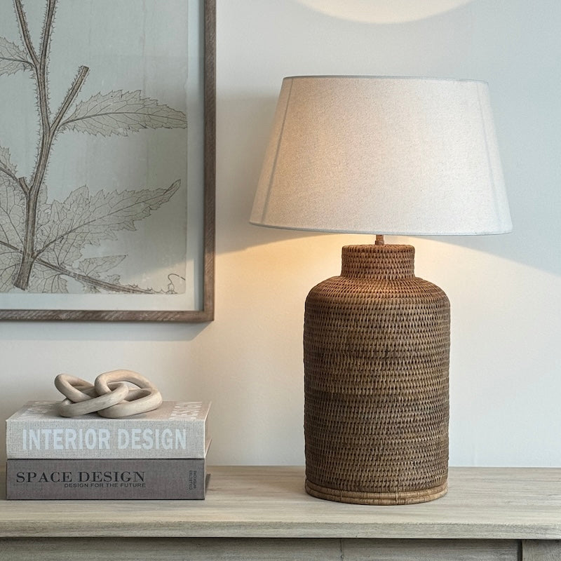 Tall Tea Caddy Rattan Table Lamp
