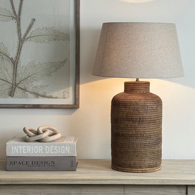 Tall Tea Caddy Rattan Table Lamp