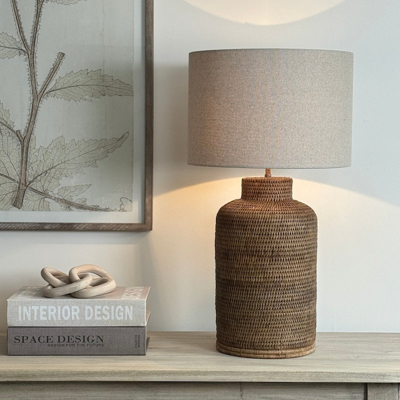 Tall Tea Caddy Rattan Table Lamp