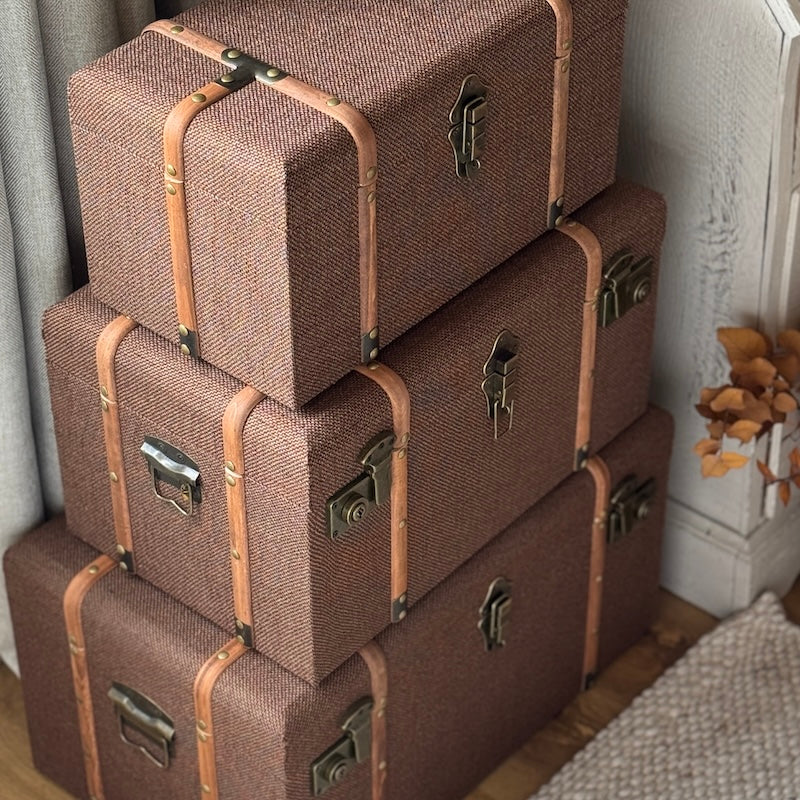 Wood Detailed Savannah Brown Trunks - Set of 3