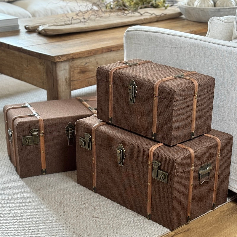 Wood Detailed Savannah Brown Trunks - Set of 3