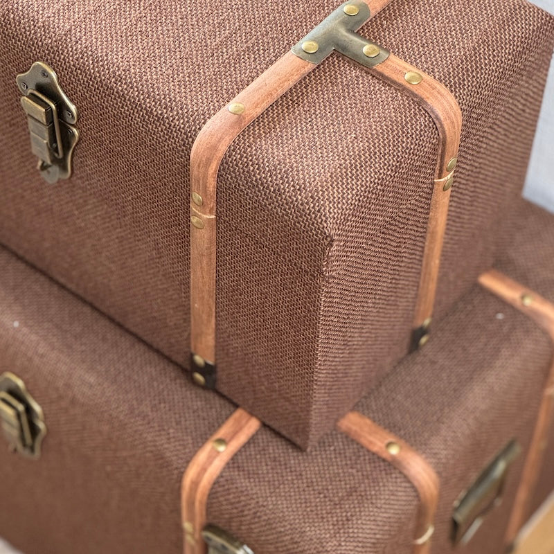 Wood Detailed Savannah Brown Trunks - Set of 3
