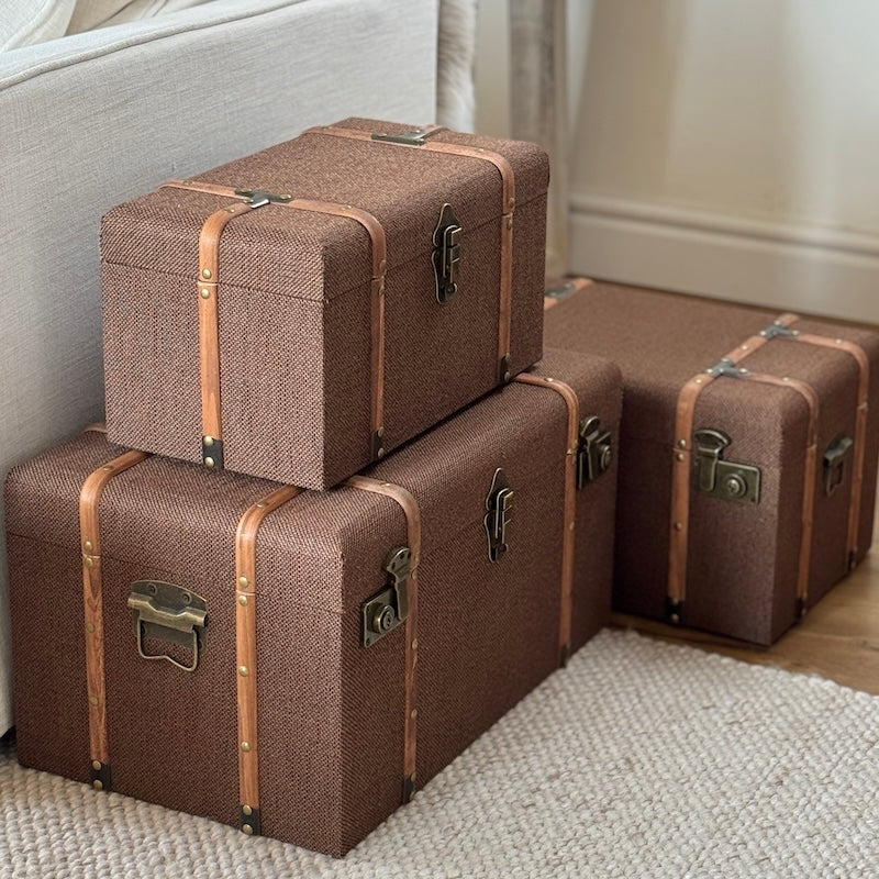 Wood Detailed Savannah Brown Trunks - Set of 3