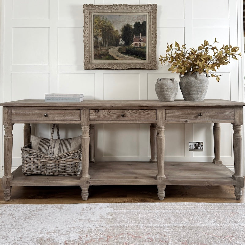 Country House 3 Drawer Console Table with Shelf