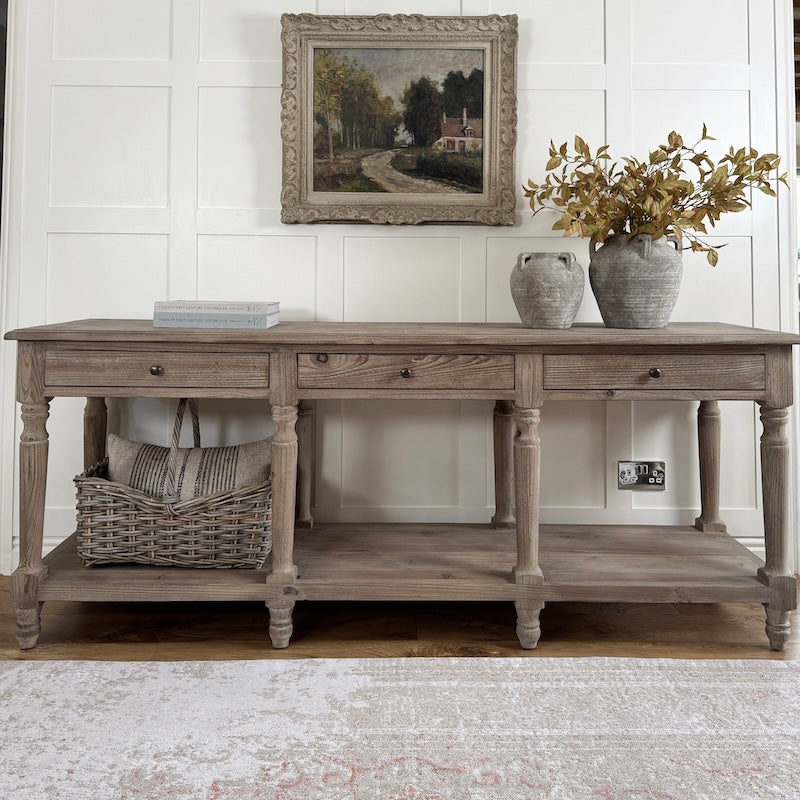 Country House 3 Drawer Console Table with Shelf