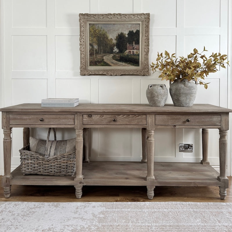 Country House 3 Drawer Console Table with Shelf